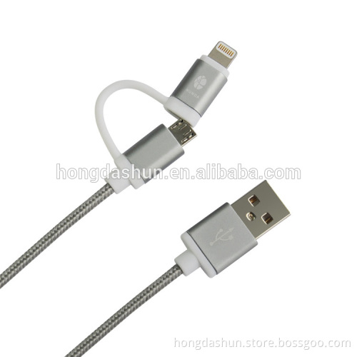 High Quality 2 in 1 Cellphones Nylon Waved C48 Connector MFI Cable as Original
